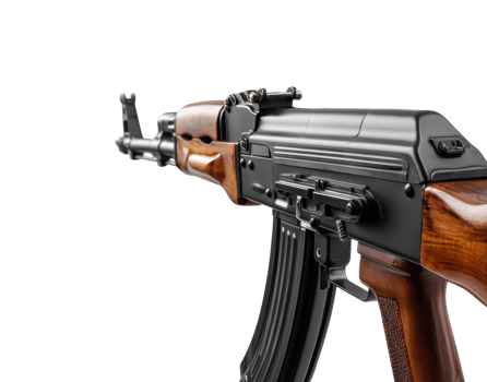 Detailed view of an assault rifle emphasizing craftsmanship and design png