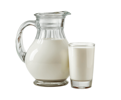 Creamy milk in a glass and pitcher for healthy beverages png