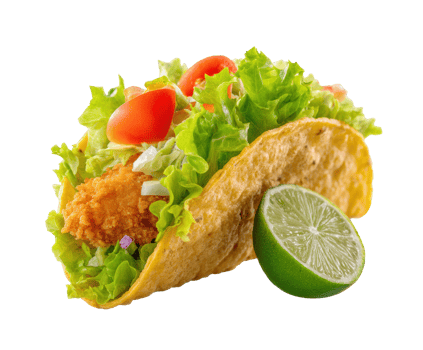 Fresh taco with crispy chicken, lettuce, and vegetables ready to enjoy png