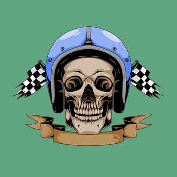 Skull with Racing Helmet and Checkered Flags vector