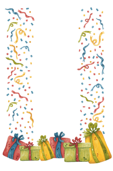 Seamless border of confetti and boxes with gifts for the holiday png
