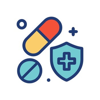 Colorful health protection emblem with pills. Icon symbol illustration vector