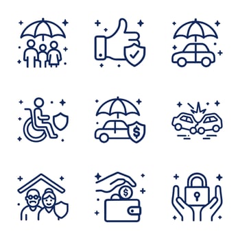 Insurance icons protection safety security and assurance. Icon symbol illustration vector