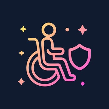 Person in wheelchair with a shield. Icon symbol illustration vector