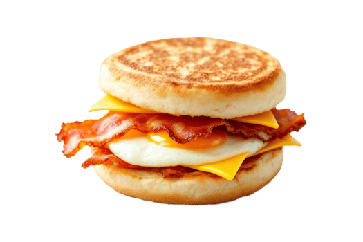 A breakfast sandwich with bacon and an egg png