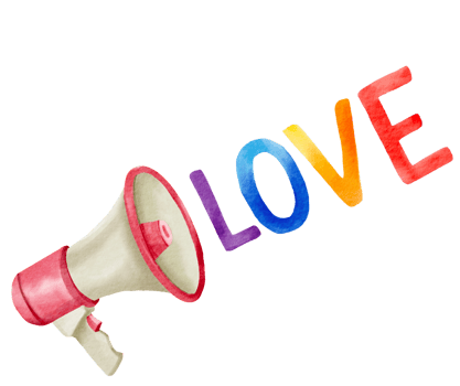 Megaphone with rainbow LOVE png