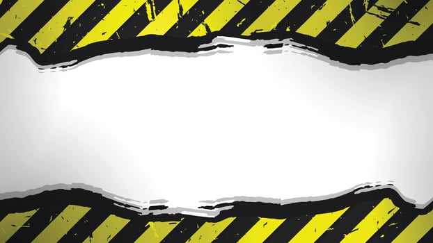 a black and yellow hazard warning background with a white paper vector