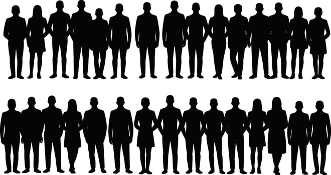 Silhouetted group of people standing together representing diversity unity and teamwork in business vector