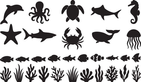 Sea Elements Silhouettes vector