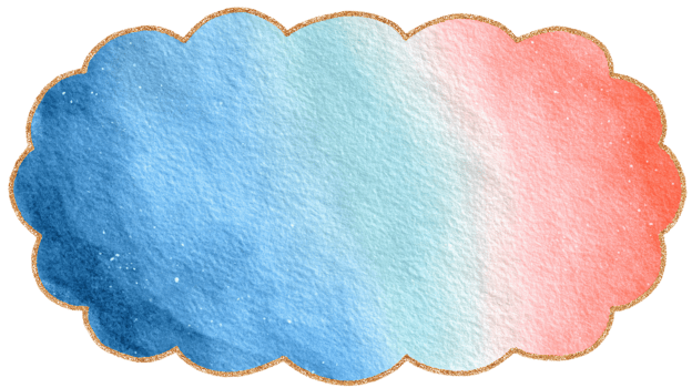 Soft Watercolor Gradient in Blue and Coral with Cloud Shape Outline png
