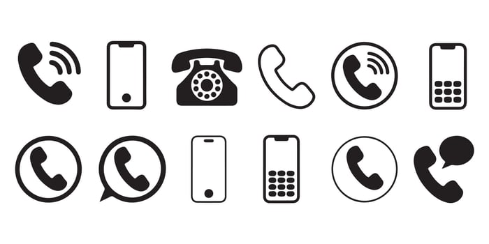 Twelve Black and White Phone Icons Set telephone icons vector