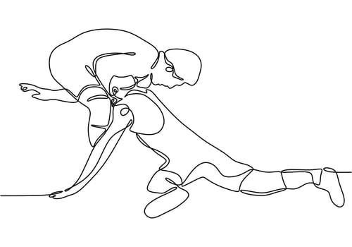 Continuous Line Drawing of Wrestler, Hand-Drawn Wrestling Player vector