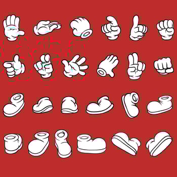 Collection of Cartoon Retro Hands Boots Gloved Design Images vector