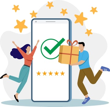 Illustration of Celebrating Success Five-Star Mobile App Feedback and Rewards vector