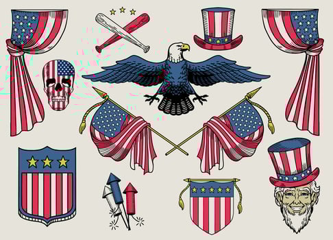 Set Illustration of Object in USA Color Flag vector