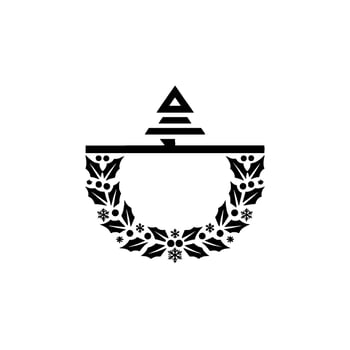 Minimalist Christmas Emblem Holly Wreath, Tree, Geometric vector