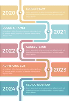 Vertical timeline infographics template with five elements for dates and text vector