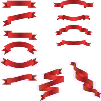 Set of ribbon design element in red gradient color vector