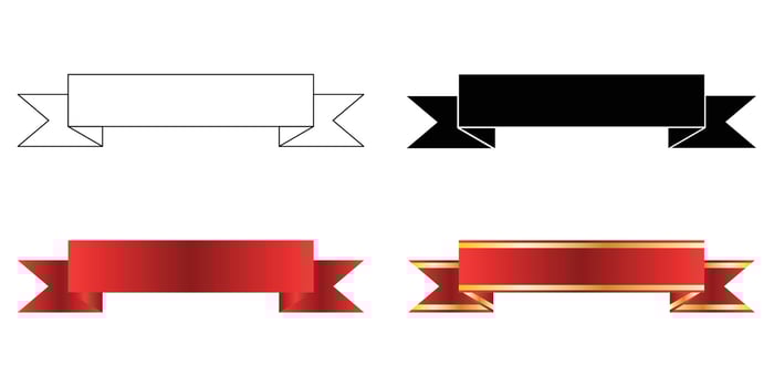Ribbon design in various style outline, flat, and gradient color vector