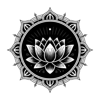 Lotus Mandala Elegant Black White Illustration vector