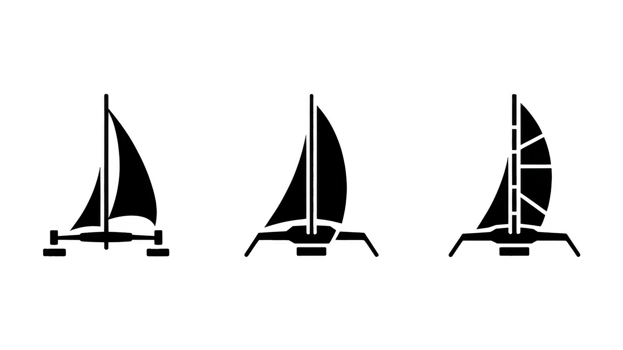 Black catamaran sailboat icons on transparent background png