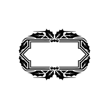 Elegant Black And White Christmas Holly Frame Blank Label vector