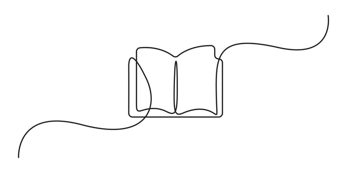 Single continuous line drawing of an open book graphic illustration vector