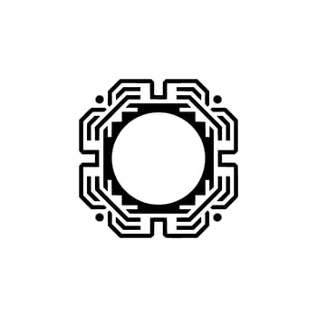 Minimalist Tech Circuit With Circle, Black White, Modern vector