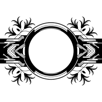 Elegant Art Deco Circle Frame With Floral Accents In Monochrome vector