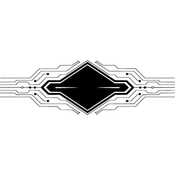 Tech Abstract Black Rhombus With Circuitry Lines, Minimalist Style vector