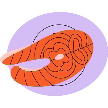 Illustration of a slice of salmon on a plate. Perfect for themes related to healthy eating, seafood dishes, nutrition, pescatarian lifestyle, and culinary visuals. vector
