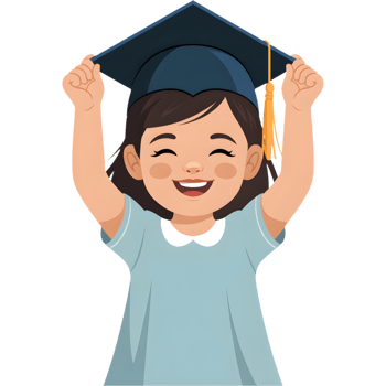 Joyful cartoon illustration of a little girl celebrating in a graduation cap png