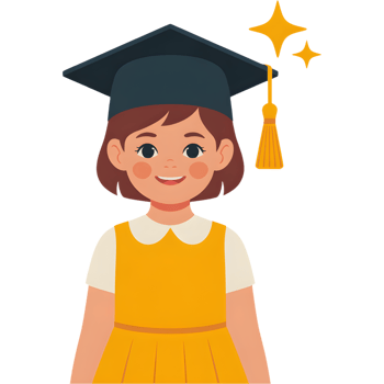 Cheerful cartoon illustration of a little girl with a graduation cap png