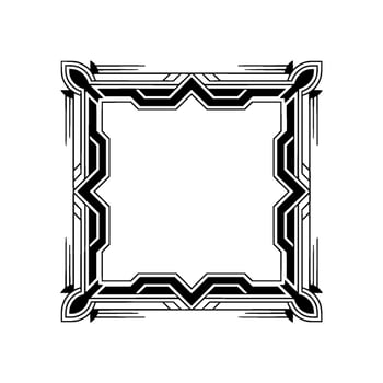 Art Deco Square Frame, Geometric Black White Border On White Background vector