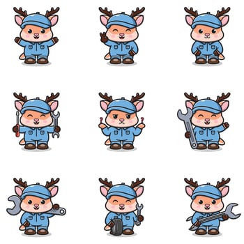 Illustration of Deer Mechanic Cartoon Character. vector