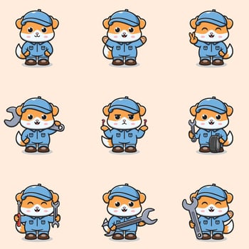 Illustration of Dog Mechanic Cartoon Character. vector