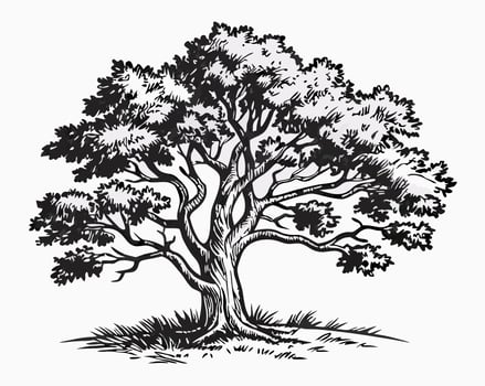 Hand drawn Black and White Tree Illustration vector