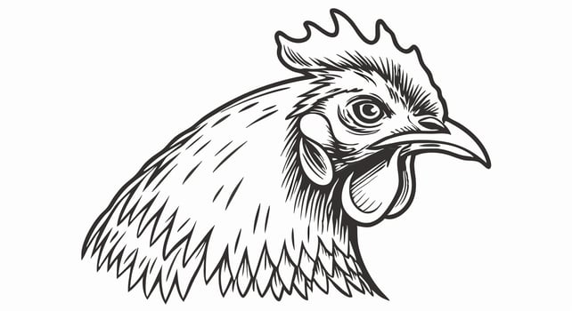 Hand Drawn Rooster Head Profile, Black and White Illustration vector