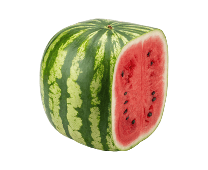 Japanese cube or square shaped watermelon with cut-out section isolated on a transparent background png