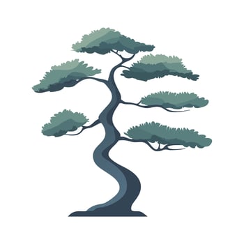 Serene Bonsai Tree Digital Art Illustration vector