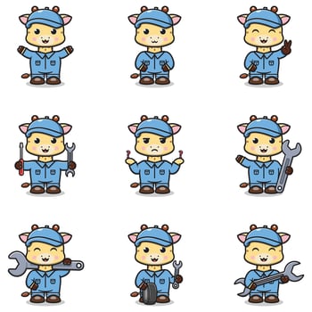 illustration of Giraffe Mechanic Cartoon Character. vector