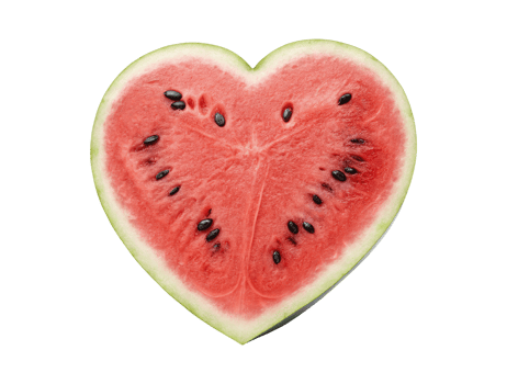 Heart-shaped watermelon half isolated on a transparent background png