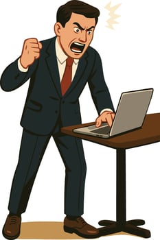 Angry Businessman Yelling at Laptop vector