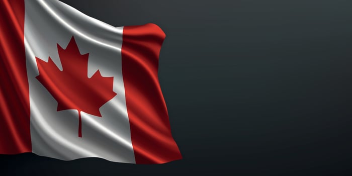 Canada national flag waving on dark background vector