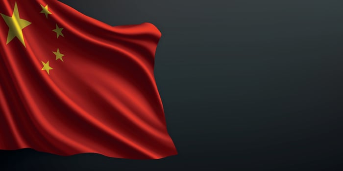 China national flag waving on dark background vector