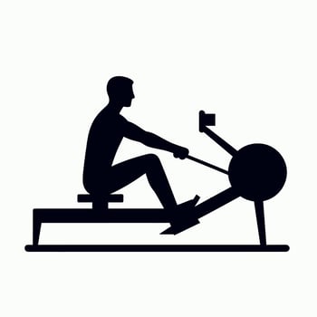 a silhouette of a man on a rowing machine icon vector