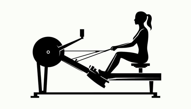 a silhouette of a woman on a rowing machine art vector