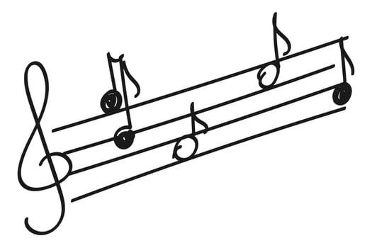 Musical scale. Violin key and notes. Contour drawing by hand, Doodle. Black on white background, . vector