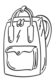 Backpack. Contour, abstract drawing by hand, doodle. Black on white background, . vector