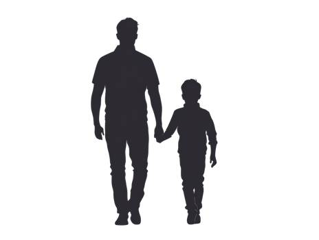 Father and son walking together holding hands in silhouette png